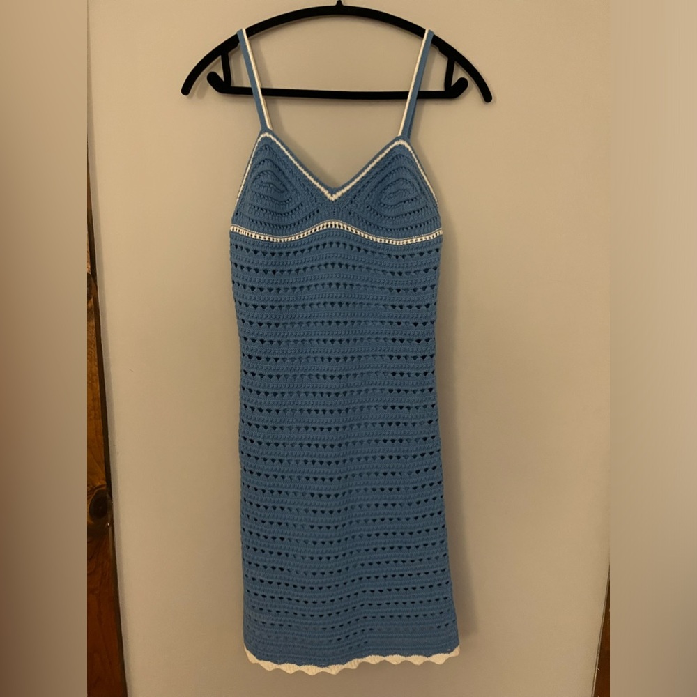 Willow & Wind Crochet Lined Knee Length Women XS Blue & White Bodycon